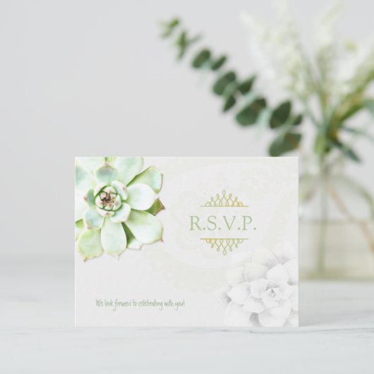Succulente Tuin Cactus Bruiloft RSVP Uitnodiging Briefkaart (Staand voorkant)