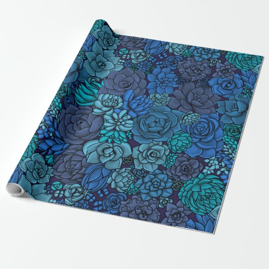 Succulente tuin in blauw cadeaupapier (Uitgerold)