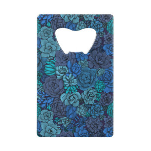Succulente tuin in blauw creditkaart flessenopener
