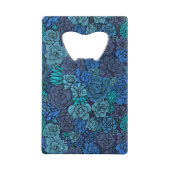 Succulente tuin in blauw creditkaart flessenopener (Achterkant)