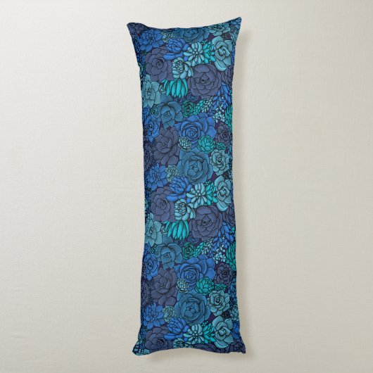 Succulente tuin in blauw lichaamskussen (Achterkant (Verticaal))