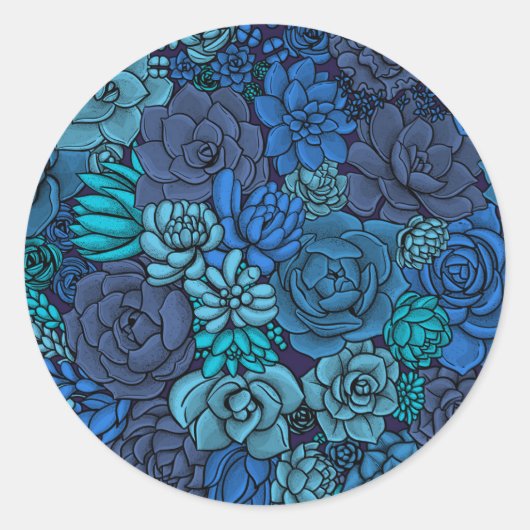 Succulente tuin in blauw ronde sticker (Voorkant)