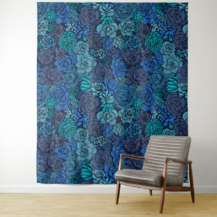 Succulente tuin in blauw wandkleed