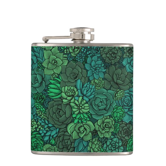 Succulente tuin in groen heupfles (Voorkant)