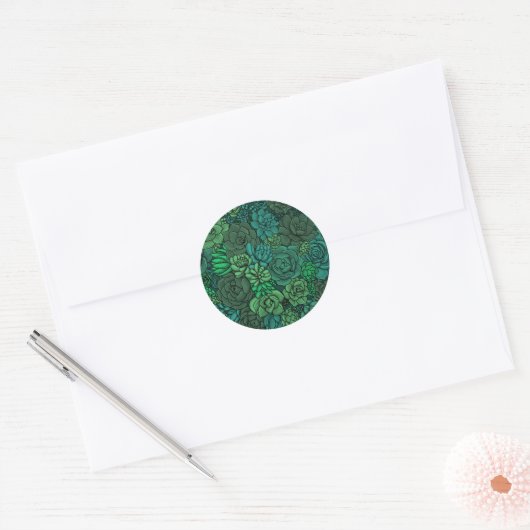 Succulente tuin in groen ronde sticker (Envelop)