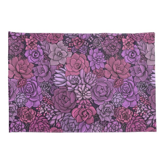 Succulente tuin in roze en violet kussensloop (Achterkant-Rechts)