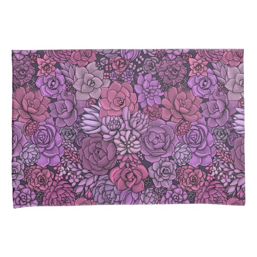 Succulente tuin in roze en violet kussensloop (Voorkant-Rechts)