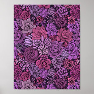 Succulente tuin in roze en violet poster