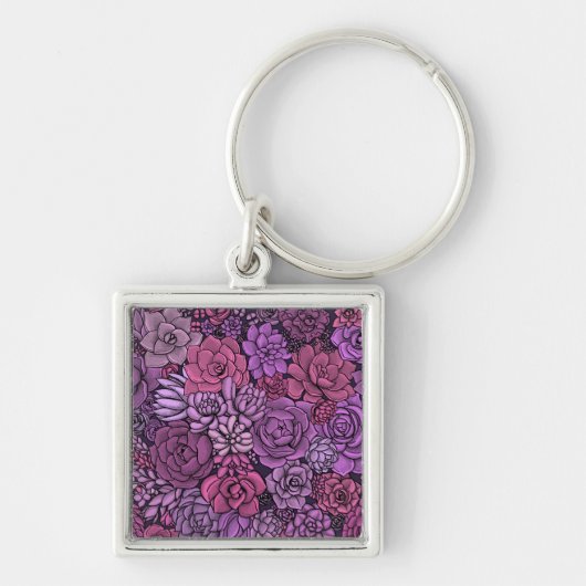 Succulente tuin in roze en violet sleutelhanger (Voorkant)
