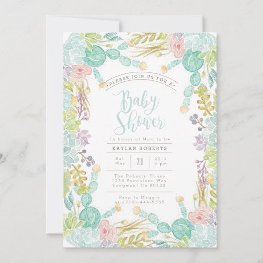 Succulente Tuin Waterverf | Baby shower uitnodigen Kaart (Voorkant)
