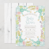 Succulente Tuin Waterverf | Baby shower uitnodigen Kaart (Voorkant / Achterkant)