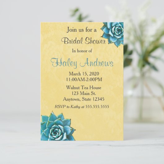 Succulente Vrijgezellenfeest Waterverf Gele kant Kaart (Staand voorkant)