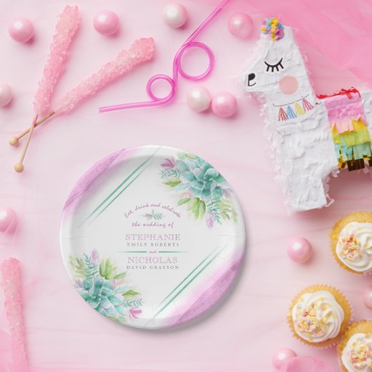 Succulente waterverf aangepaste bruiloft borden papieren bordje (Feest)