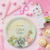 Succulente Waterverf Bloemen Trouwpapier Borden Papieren Bordje (Feest)