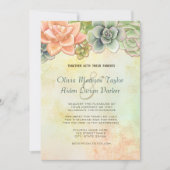 Succulente Waterverf Bloemen Trouwperzik Kaart (Voorkant)