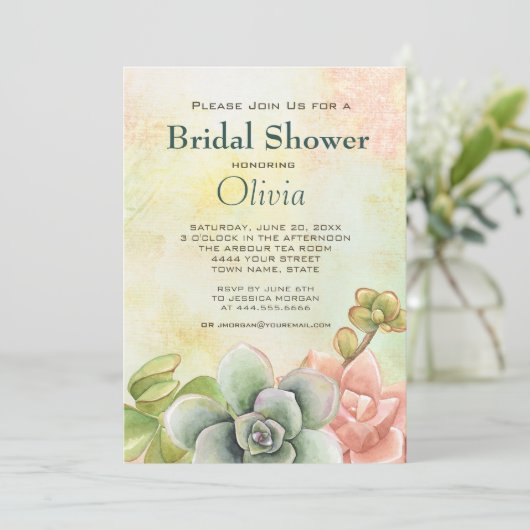 Succulente Waterverf Bloemen Vrijgezellenfeest Kaart (Staand voorkant)