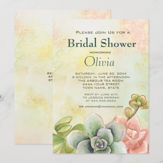 Succulente Waterverf Bloemen Vrijgezellenfeest Kaart (Voorkant / Achterkant)