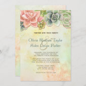 Succulente Waterverf Bloemenbruiloft - optie 2 Kaart (Voorkant / Achterkant)