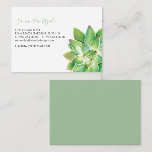 Succulente Waterverf Business Enclosure Card Informatiekaartje (Voorkant / Achterkant)