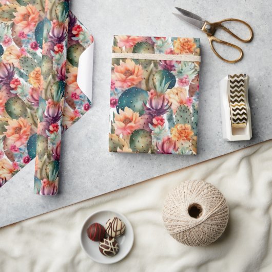 Succulente waterverf cactus woestijnbloempatroon cadeaupapier (Crafts)