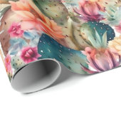 Succulente waterverf cactus woestijnbloempatroon cadeaupapier (Rol Hoek)