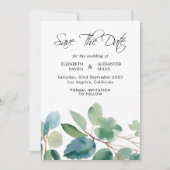 Succulente Waterverf Eucalyptus Bewaar de datum Kaart (Voorkant)