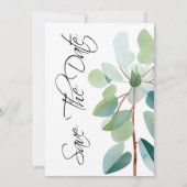 Succulente Waterverf Eucalyptus Bewaar de datum Kaart (Achterkant)
