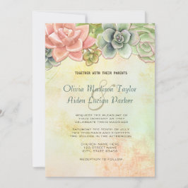 Succulente Waterverf Floral bruiloft uitnodiging