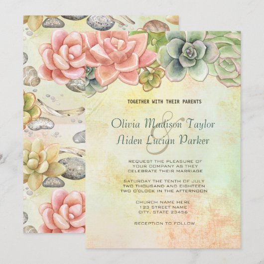 Succulente Waterverf Floral bruiloft uitnodiging (Voorkant / Achterkant)