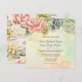 Succulente Waterverf Floral bruiloft uitnodiging (Voorkant / Achterkant)