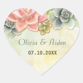 Succulente Waterverf Floral Hart Sticker