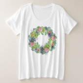 Succulente Waterverf Floral Wreath Grote Maat T-shirt (Design voorkant)