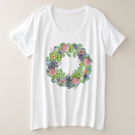 Succulente Waterverf Floral Wreath Grote Maat T-shirt (Design voorkant)