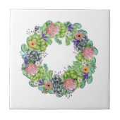 Succulente Waterverf Floral Wreath Tegeltje (Voorkant)