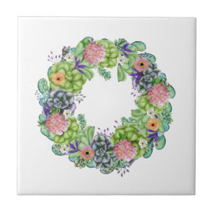 Succulente Waterverf Floral Wreath Tegeltje
