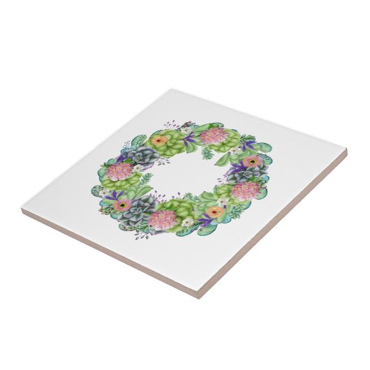 Succulente Waterverf Floral Wreath Tegeltje (Zijkant)