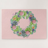 Succulente Waterverf Floral Wreator op roze Legpuzzel (Horizontaal)