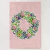 Succulente Waterverf Floral Wreator op roze Legpuzzel (Verticaal)