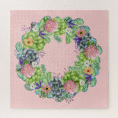 Succulente Waterverf Floral Wreator op roze Legpuzzel (Verticaal)