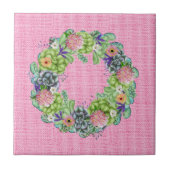 Succulente Waterverf Floral Wreator op roze Tegeltje (Voorkant)
