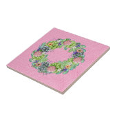 Succulente Waterverf Floral Wreator op roze Tegeltje (Zijkant)