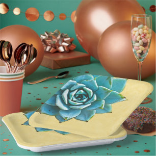 Succulente Waterverf gele kant Papieren Bordje