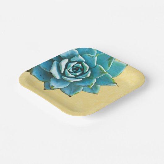 Succulente Waterverf gele kant Papieren Bordje (Gebogen)