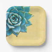Succulente Waterverf gele kant Papieren Bordje (Voorkant)