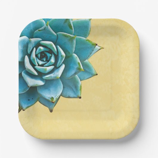 Succulente Waterverf gele kant Papieren Bordje (Voorkant)