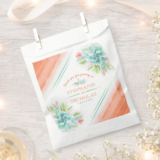 Succulente waterverf groene oranje bruiloft bedankzakje (Geknipt)