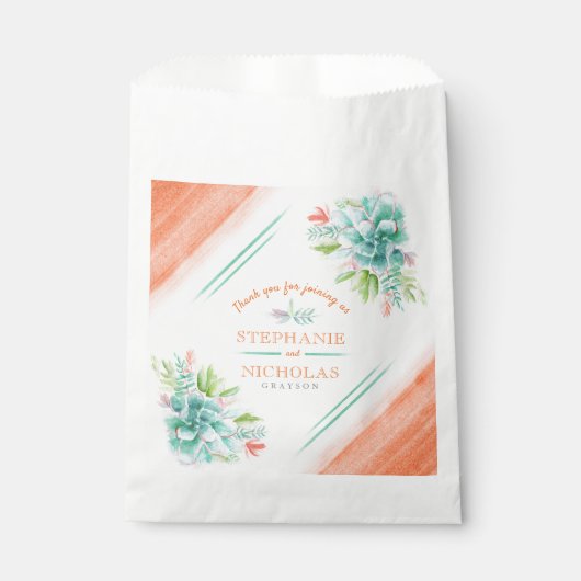 Succulente waterverf groene oranje bruiloft bedankzakje (Voorkant)