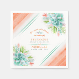 Succulente waterverf groene oranje bruiloft servet