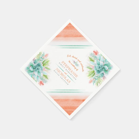 Succulente waterverf groene oranje bruiloft servet (Hoek)