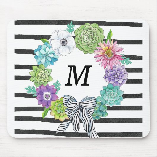 Succulente Waterverf Monogram Mousepad Muismat (Voorkant)